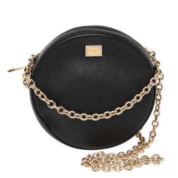 Pre Owned Dolce & Gabbana Black Leather Miss Glam Round Shoulder Bag