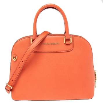 Pre Owned Dolce & Gabbana Coral Orange Leather Megan Dome Satchel