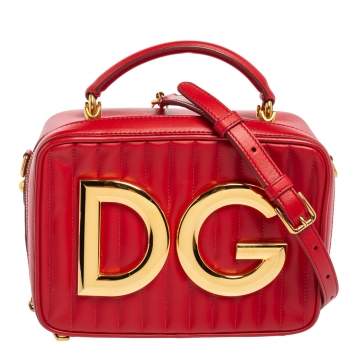 Pre Owned Dolce & Gabbana Red Leather DG Girls Top Handle Bag