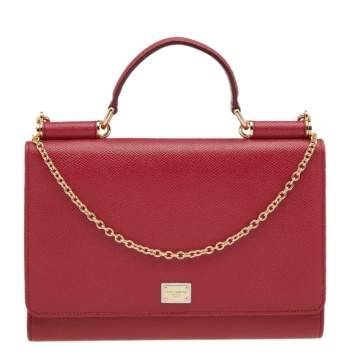 Pre Owned Dolce & Gabbana Red Leather Chain Clutch Bag