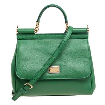 Pre Owned Dolce & Gabbana Green Leather Miss Sicily Medium Top Handle Bag 