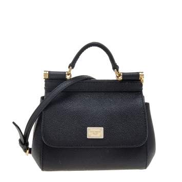 Pre Owned Dolce & Gabbana Black Leather Small Miss Sicily Top Handle Bag