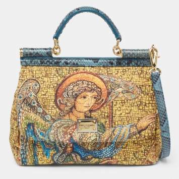 Pre Owned Dolce & Gabbana Multicolor Fabric and Snakeskin Ancient Opulence Printed Medium Miss Sicily Bag