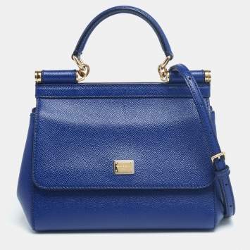 Pre Owned Dolce & Gabbana Blue Leather Small Miss Sicily Top Handle Bag
