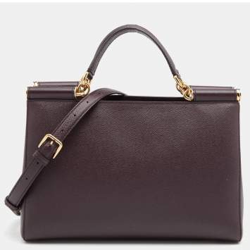 Pre Owned Dolce & Gabbana Burgundy Leather Miss Sicily Tote