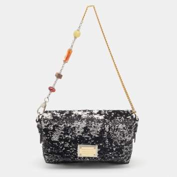 Pre Owned Dolce & Gabbana Metallic Silver Sequin Miss Charles Shoulder Bag