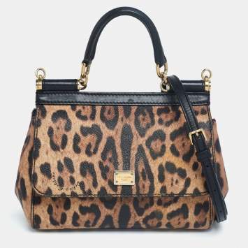 Pre Owned Dolce&Gabbana Leopard Print Leather Small Miss Sicily Top Handle Bag
