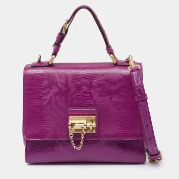 Pre Owned Dolce & Gabbana Purple Lizard Embossed Leather Medium Miss Monica Top Handle Bag