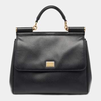 Pre Owned Dolce & Gabbana Black Leather Large Miss Sicily Top Handle Bag