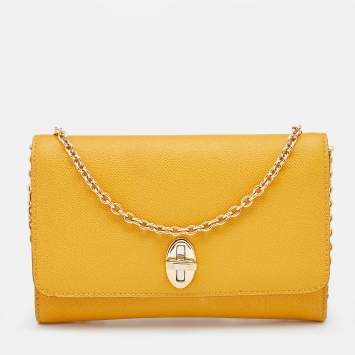 Pre Owned Dolce and Gabbana Yellow Leather Taormina Chain Clutch