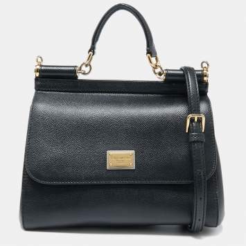 مملوكة مسبقًا Dolce & Gabbana Black Leather Medium Miss Sicily Top Handle Bag