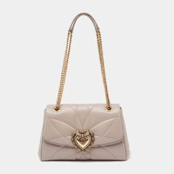 Pre Owned Dolce & Gabbana Beige Quilted Nappa Leather Large Devotion Shoulder Bag