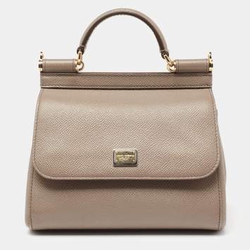 Pre Owned Dolce & Gabbana Taupe Leather Miss Sicily Crossbody Bag