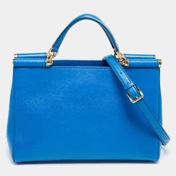 Pre Owned Dolce and Gabbana Blue Leather Miss Sicily Shopper Tote