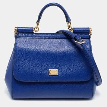 Pre Owned Dolce & Gabbana Blue Leather Medium Miss Sicily Top Handle Bag