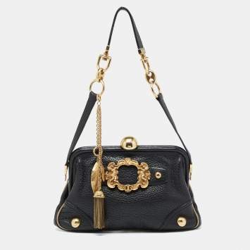 Pre Owned Dolce & Gabbana Black Leather Frame Shoulder Bag