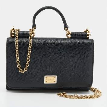 Pre Owned Dolce & Gabbana Black Leather Miss Sicily Von Smartphone Bag