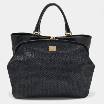Pre Owned Dolce & Gabbana Black Leather and Straw Tote