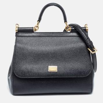 Pre Owned Dolce & Gabbana Black Leather Medium Miss Sicily Top Handle Bag