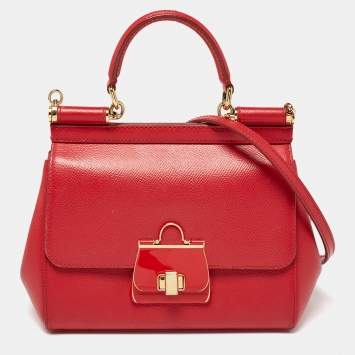 Pre Owned Dolce & Gabbana Red Leather Small Miss Sicily Top Handle Bag