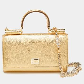 Pre Owned Dolce & Gabbana Metallic Gold Leather Miss Sicily Von Wallet on Chain