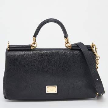 Pre Owned Dolce & Gabbana Black Leather Miss Sicily Chain Top Handle Bag