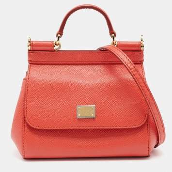 Pre Owned Dolce & Gabbana Orange Leather Micro Miss Sicily Top Handle Bag