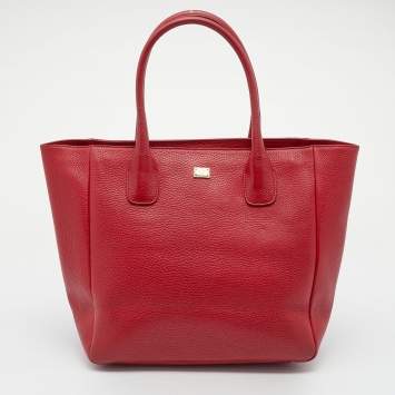 Pre Owned Dolce & Gabbana Red Leather Shopper Tote
