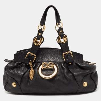 Pre Owned Dolce & Gabbana Black Leather DG Logo Satchel