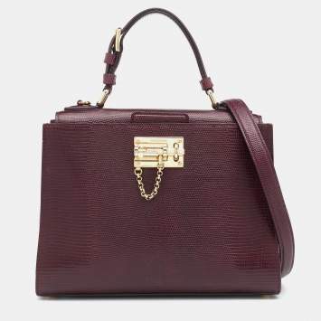 Pre Owned Dolce & Gabbana Burgundy Lizard Embossed Leather Miss Monica Top Handle Bag