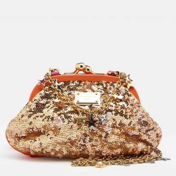 Pre Owned Dolce & Gabbana Multicolor Pony Hair And Sequin Lock Frame Chain Clutch