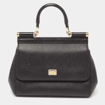 Pre Owned Dolce & Gabbana Black Leather Small Miss Sicily Top Handle Bag