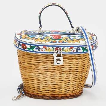 Pre Owned Dolce & Gabbana Multicolor Straw And Dauphin Leather Wicker Bag