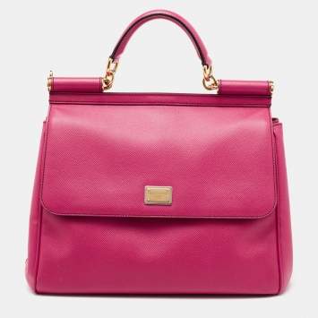 Pre Owned Dolce & Gabbana Pink Leather Large Miss Sicily Top Handle Bag