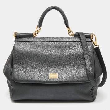 Pre Owned Dolce & Gabbana Grey Leather Large Miss Sicily Top Handle Bag