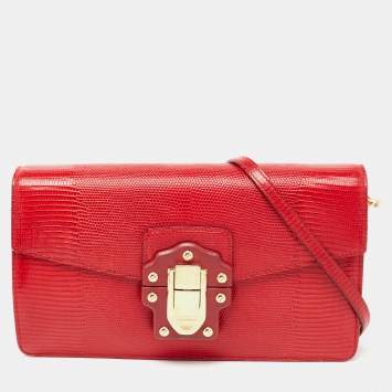 مملوكة مسبقًا Dolce & Gabbana Red Lizard Embossed Leather Lucia Shoulder Bag