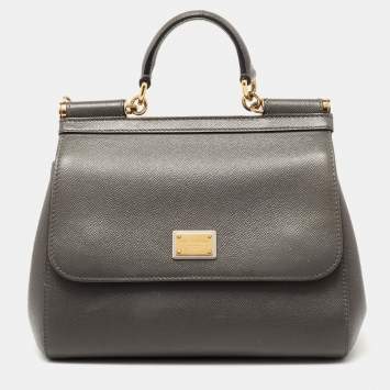 Pre Owned Dolce & Gabbana Grey Leather Medium Miss Sicily Bag