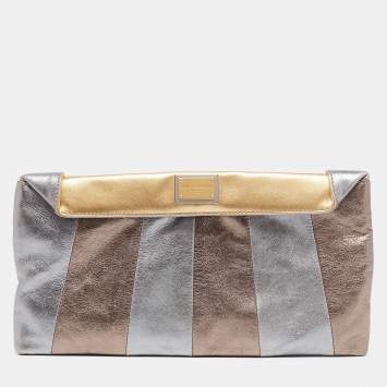 Pre Owned Dolce & Gabbana Tri-Color Metallic Leather Miss Beams Clutch