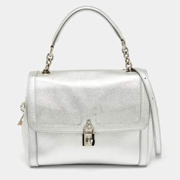 Pre Owned Dolce & Gabbana Metallic Silver Leather Small Miss Dolce Top Handle Bag