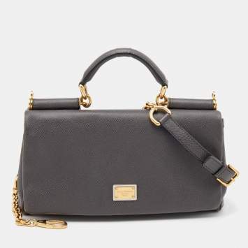 Pre Owned Dolce & Gabbana Grey Leather Top Handle Bag