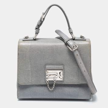Pre Owned Dolce & Gabbana Light Blue  Lizard Embossed Leather Medium Miss Monica Top Handle Bag