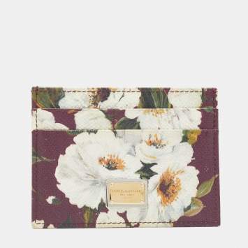 Pre Owned Dolce & Gabbana Multicolor Floral Print Leather Card Holder
