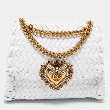 مملوكة مسبقًا Dolce & Gabbana White Woven Leather Devotion Shoulder Bag