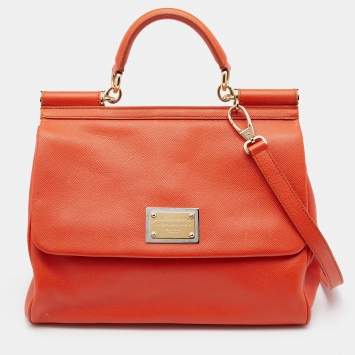 مملوكة مسبقًا Dolce & Gabbana Orange Leather  Miss Sicily Top Handle Bag