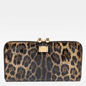 مملوكة مسبقًا Dolce & Gabbana Brown/Black Leopard Print Patent Leather Oversized Clutch