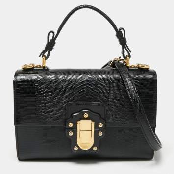 Pre Owned Dolce & Gabbana Black Iguana Embossed Leather Lucia Top Handle Bag