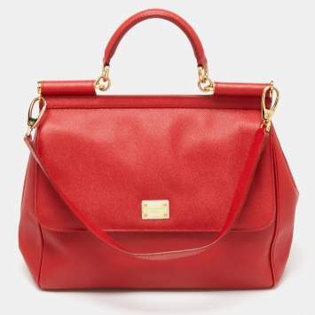 مملوكة مسبقًا Dolce & Gabbana Red Leather Large Miss Sicily Top Handle Bag