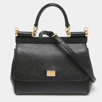 Pre Owned Dolce & Gabbana Black Leather Small Miss Sicily Top Handle Bag