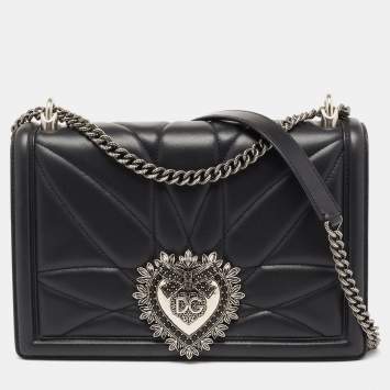 Pre Owned Dolce & Gabbana Black Quilted Leather Large Devotion Shoulder Bag