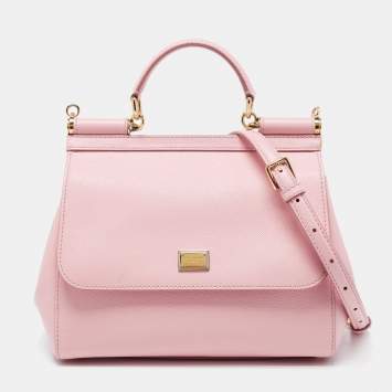 Pre Owned Dolce & Gabbana Pink Leather Medium Miss Sicily Top Handle Bag